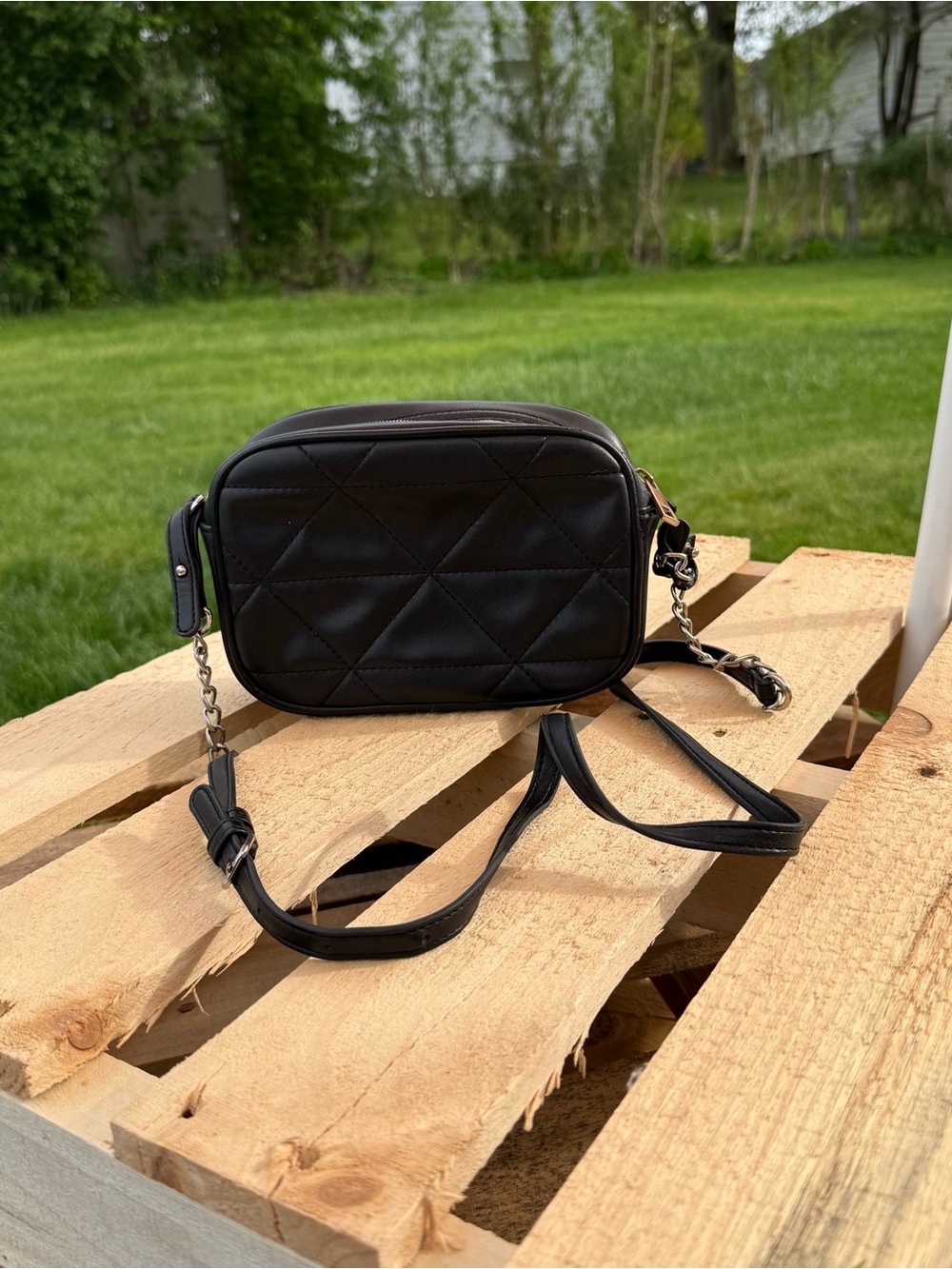Black Quilted Crossbody Bag with Chain Strap
